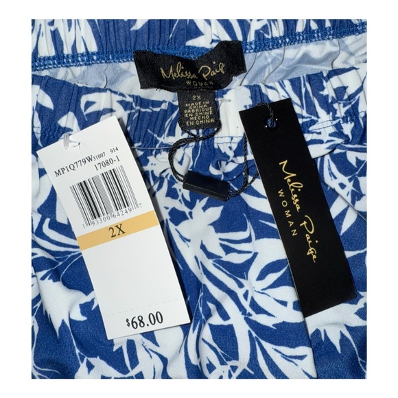Melissa Paige - Tropical Leaf Pants - Blue & White Lightweight Cotton - Size 2X - Picture 4 of 9